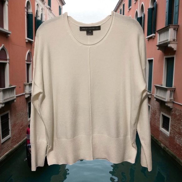 French Connection White Women's Sweater Rolled Finishes ~Worn Twice   size XS-SM - Picture 3 of 16